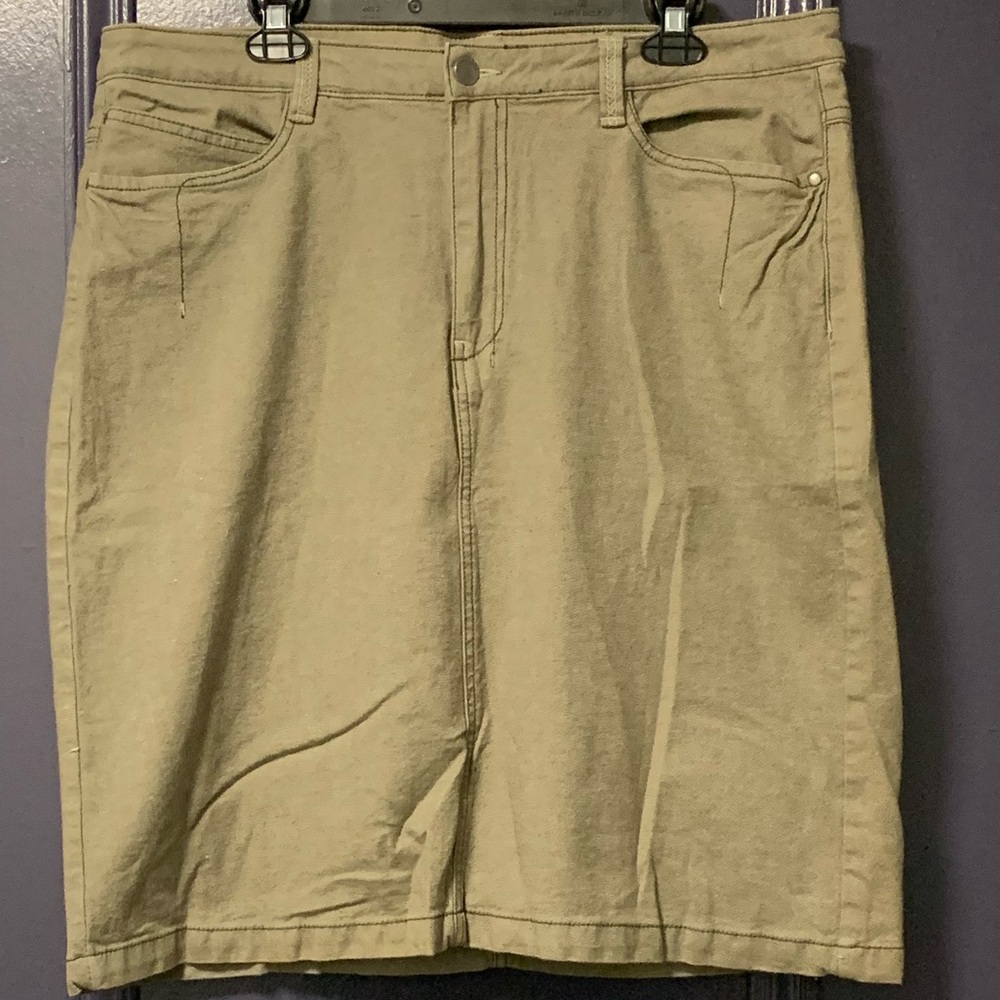 Cotton Ginny Midi Skirt Denim Green Pockets Size 18 Waist: 19.5”